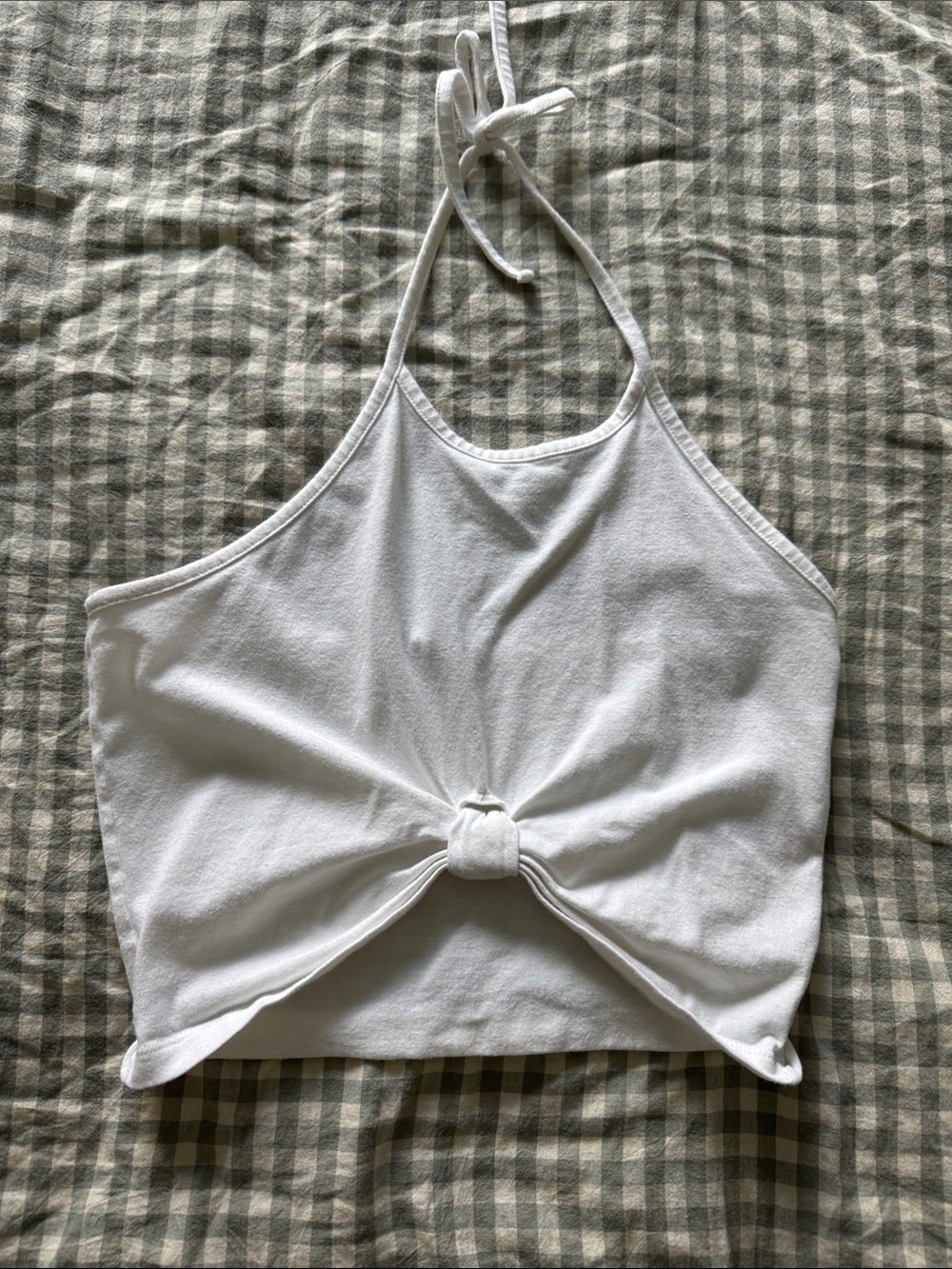 Charlotte Russe White Halter Knot-Front Crop Top